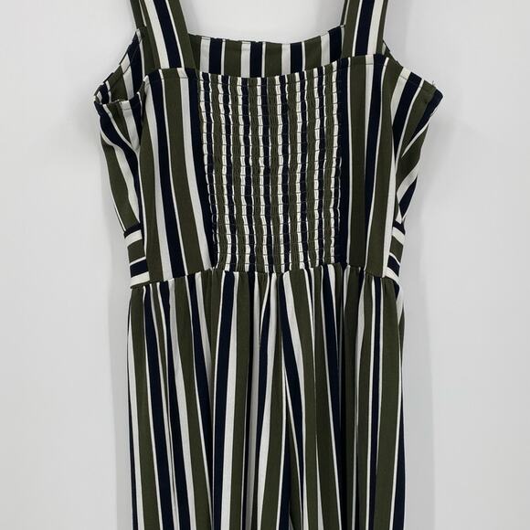 Express Green White and Black Striped Tank Style Cropped Length Jumpsuit - Picture 5 of 6